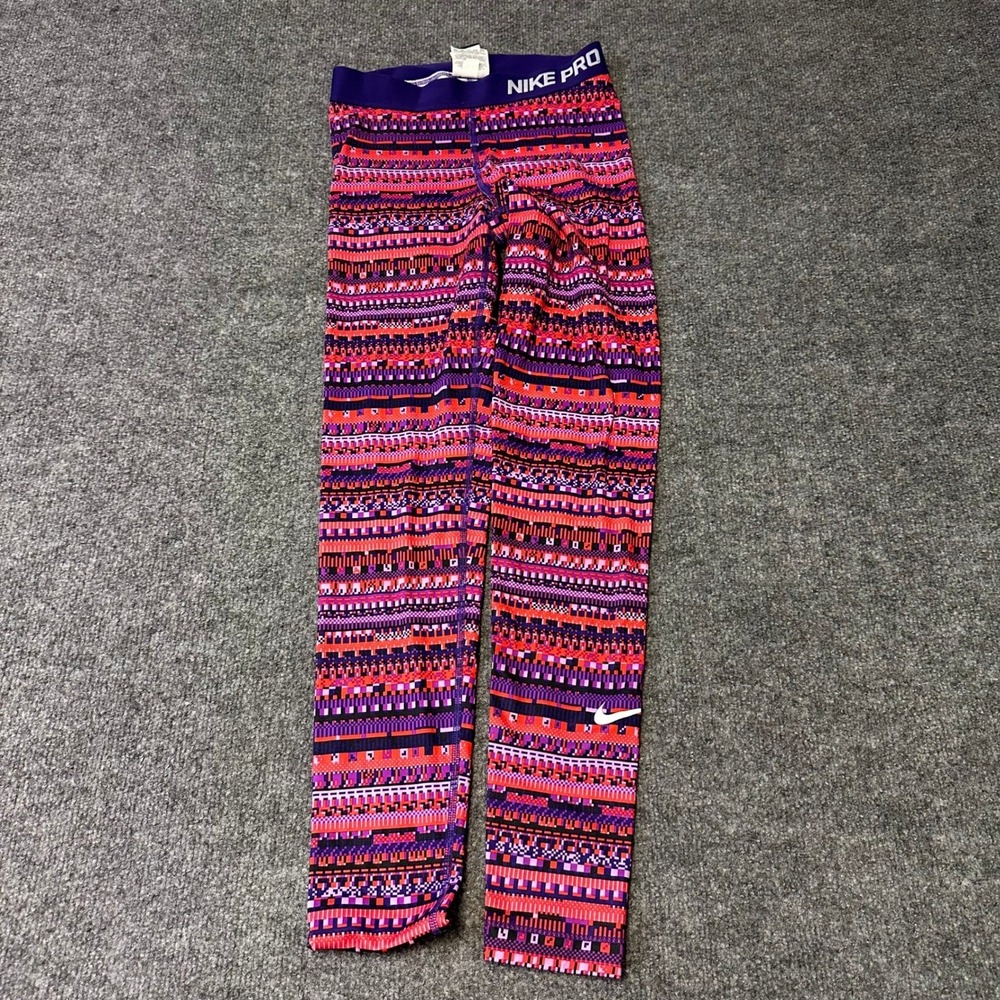 Nike Leggings Womens Size S Purple Orange Geometric Pixel Print Nike Pro Sport